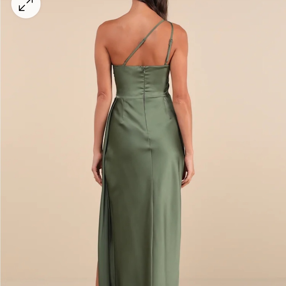 Lulus Women's XL Green One-Shoulder Satin Maxi Dress Evening Gown - Picture 14 of 15